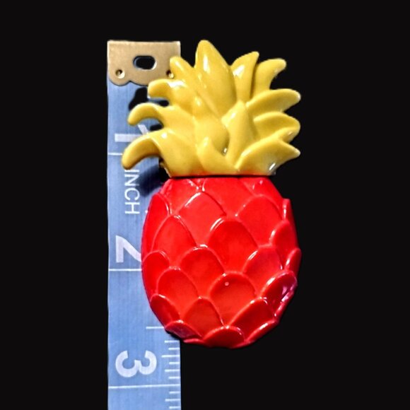 VINTAGE Bright Red & Yellow Acrylic PINEAPPLE 2.75" Tropical Fashion Pin/Brooch - Picture 3 of 5